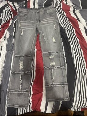 ROMWE Gray Distressed Straight Leg Jeans